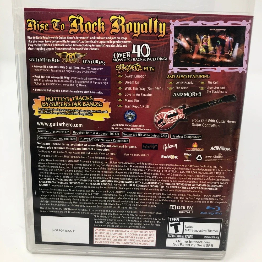 Guitar Hero Aerosmith Sony PlayStation Game 2008 Rock Music Rhythm Disc Case